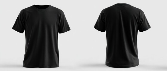 Black t shirt mockup front and back isolated on a white background