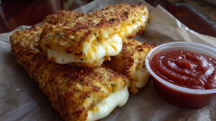 Crispy mozzarella sticks with marinara sauce neural network AI generated