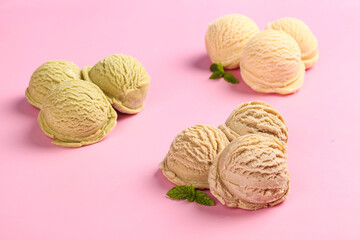 Fototapeta premium Assorted Ice Cream Scoops on Pink Background