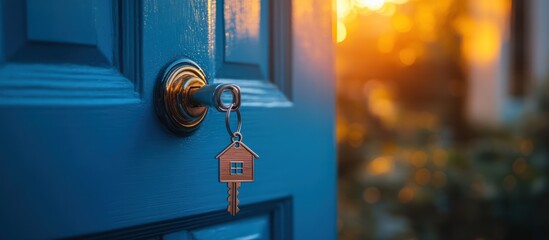 Key in Blue Door at Sunset
