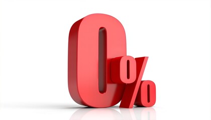 3D Red Zero Percent Symbol Isolated on White Background.