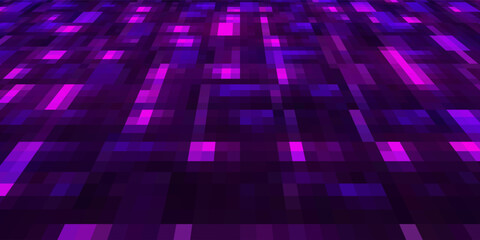 Purple abstract pixel texture bg video screen. Tv pattern background with square noise effect. Futuristic broadcast neon gradient banner for television. Modern vhs led static display element © Mansur