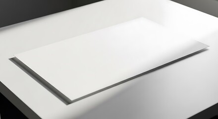 Blank rectangular paper card casting a subtle shadow on a clean, neutral surface, ideal for mockup presentations and creative design projects