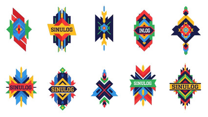Colorful geometric abstract vector design elements featuring "Sinulog" text, ideal for design projects