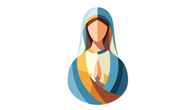 Stylized illustration of Virgin Mary praying with folded hands.