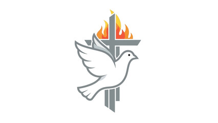 Christian symbol of a dove and a cross with flames.