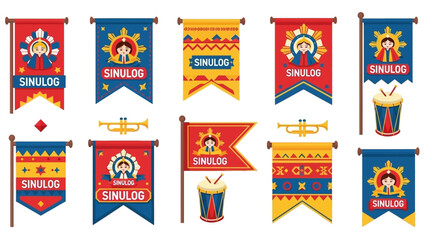 Colorful Sinulog Festival Banners and Traditional Musical Instruments Vector Illustration