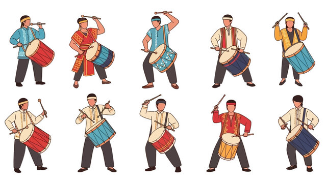 Sinulog Diverse Drummer Ensemble A Colorful Vector Illustration of Musicians Playing Traditional Drums