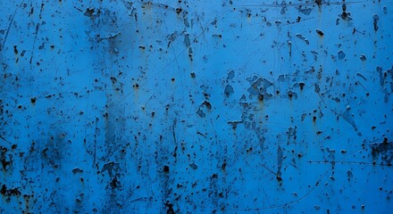 Vibrant Blue Rusty Metal Surface with Peeling Paint and Grungy Texture.