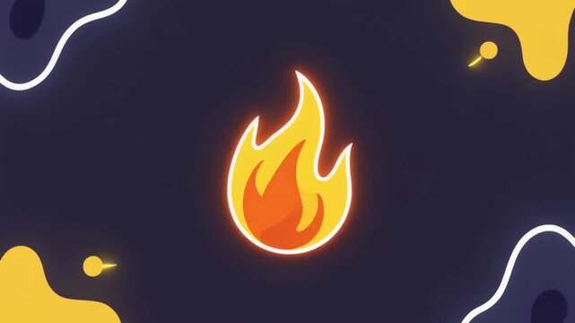 Modern vector illustration of a stylized fire symbol, radiating warmth and powerful energy on a dark, flowing abstract background with creative liquid-like patterns
