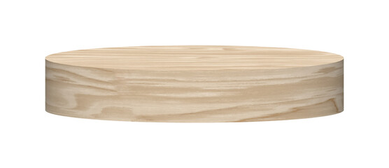 Round light wood podium. Product display stand mockup
