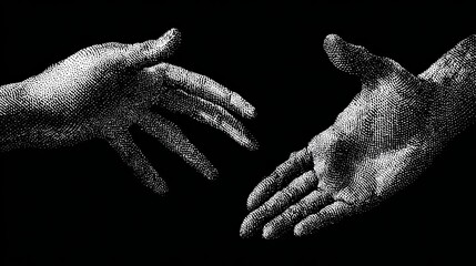 Black and White Dotted Illustration of Two Hands Reaching Out