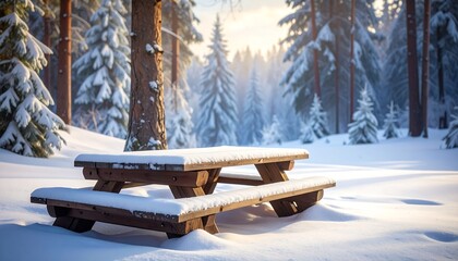 Snowy winter picnic setting