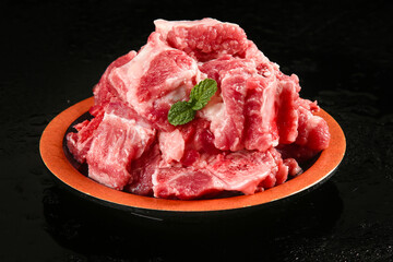 Fresh Raw Pork Ribs High Quality Meat on Black Background