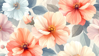 Fototapeta premium Background with illustrations of large flowers in pink color