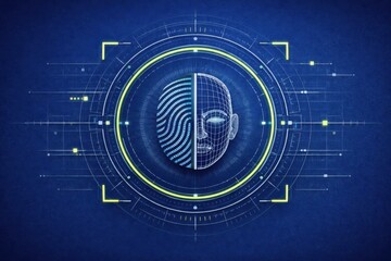 Obraz premium Digital identity representation blending human features with biometric data resembling a futuristic face displaying advanced technology and artificial intelligence concepts