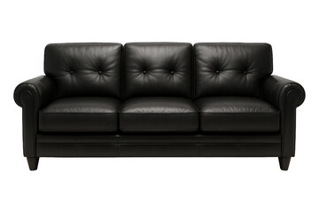 Fototapeta premium Chic black leather sofa on transparent background.