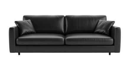 Fototapeta premium Chic black leather sofa on transparent background.