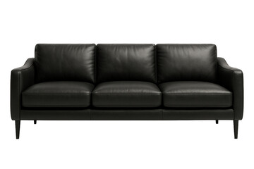 Fototapeta premium Chic black leather sofa on transparent background.