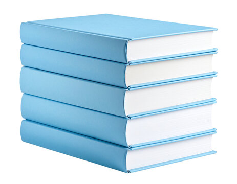 Stack of Light Blue Books, Neatly Arranged, Front View, Isolated on Transparent Background