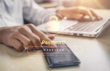 A concept of user authentication and password security. The interface shows a password strength meter, highlighting the importance of creating a strong code for account protection. Fermion