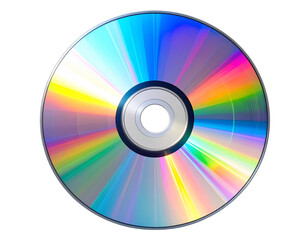  Blank CD/DVD Disc, Front View with Rainbow Holographic Reflection, Isolated on Transparent Background 