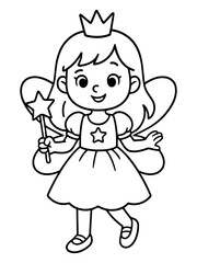 Enchanting Fairy Illustration: A whimsical illustration of a smiling fairy with a crown, holding a star wand, ready to bring magic and wonder.