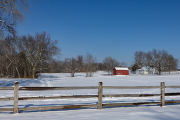 red barn in the snow