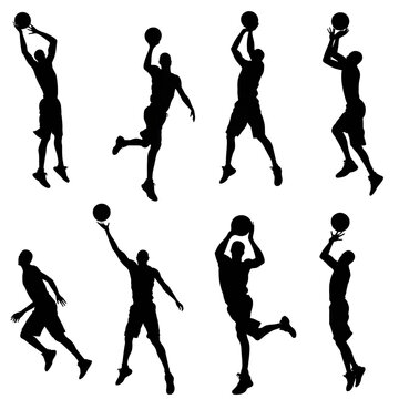 set basketball player in action with ball