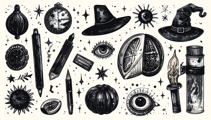 Vintage witchy graphic elements