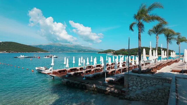 Ksamil Beach in Albania on sunny day