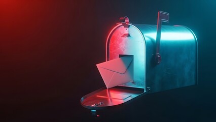 Modern Communication Symbol Neon Mailbox Illustration