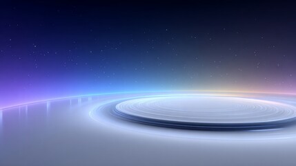 Abstract platform illuminated by cosmic light under a starry night, a serene and futuristic backdrop