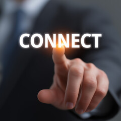 businessman pressing on "CONNECT" text, online business concept