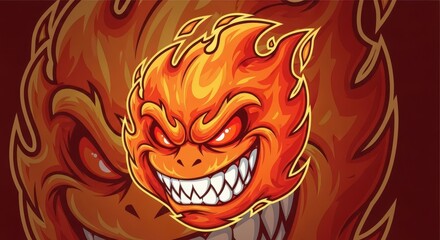 Inferno Mascot Illustration: Fiery Character with Intense Gaze and Menacing Grin