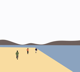 Tourism walking on viewpoint of sea on holiday vacation. Travel destination. Landscape summer nature. 