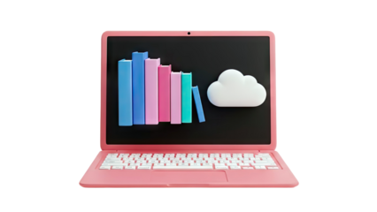 Laptop with Books and Cloud Icon: Online Education Concept