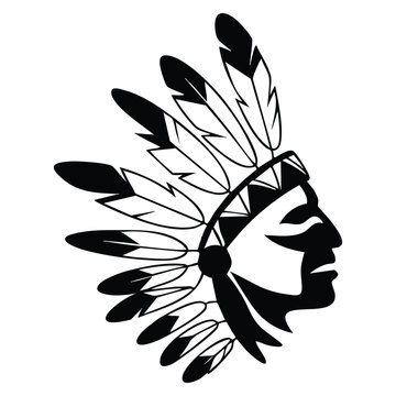 American Indian chief hand drawn retro vector illustration on white background ideal for logo, badge, heritage, cultural or traditional design element