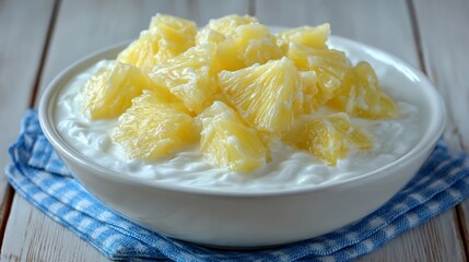 Delicious pineapple chunks with creamy yogurt, a healthy and refreshing dessert option perfect for