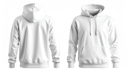 Clean white hoodie mockup, front and back view