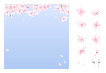 春のセールのバナーテンプレート素材　桜と青い背景（桜は動かせます）