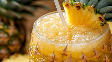 Refreshing Pineapple Cocktail in a Glass Decorated with Pineapple Skin