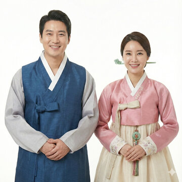 한복 입고 새해 인사 하는 부부