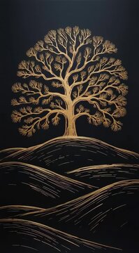Enigmatic Golden Trees on Rolling Hills: A Mystical Landscape Video for Contemplative Moments