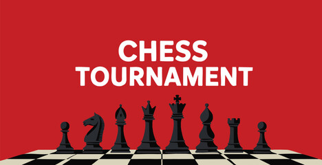 Chess tournament poster featuring chess board with pieces arranged for gameplay suitable for strategy competition artwork intellectual sport design and gaming illustration © Nass Studio