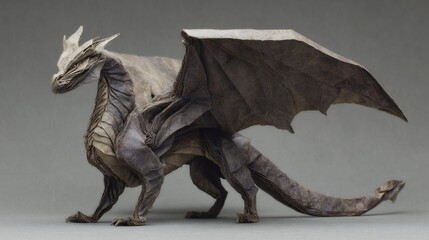 Detailed Origami Dragon Artwork Capturing Mythical Creature in Intricate Paper Folding