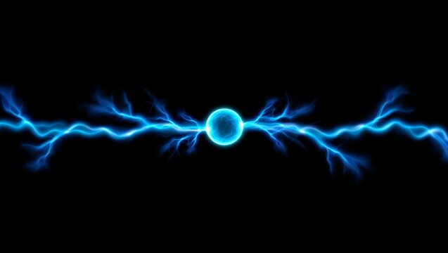 Electric energy orb discharging blue lightning and sparks, creating a powerful current and electrical field - Powered by Adobe