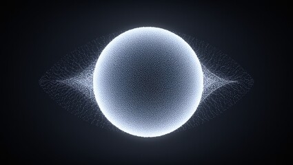 Data sphere emitting energy particles, visualizing abstract big data, global network, and digital connection
