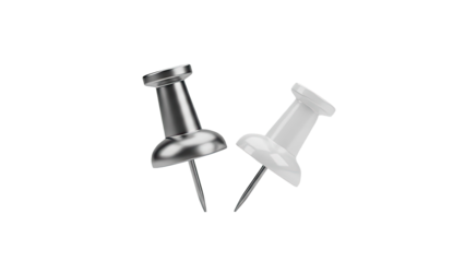 Silver and White Thumbtacks on White Background
