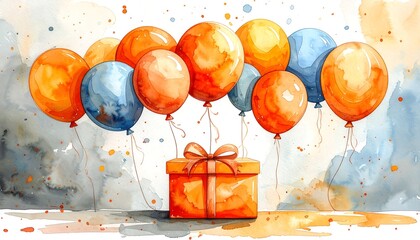 Watercolor balloons and gift